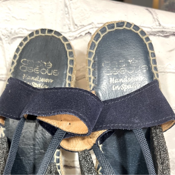 ANDRE ASSOUS Leather Espadrille Perforated Sandals Navy-41 - Picture 5 of 7